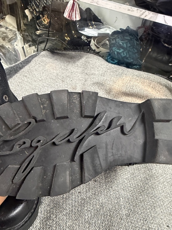 Karl Lagerfeld Black Leather Combat Boots with Crystal Strap - Picture 4 of 4